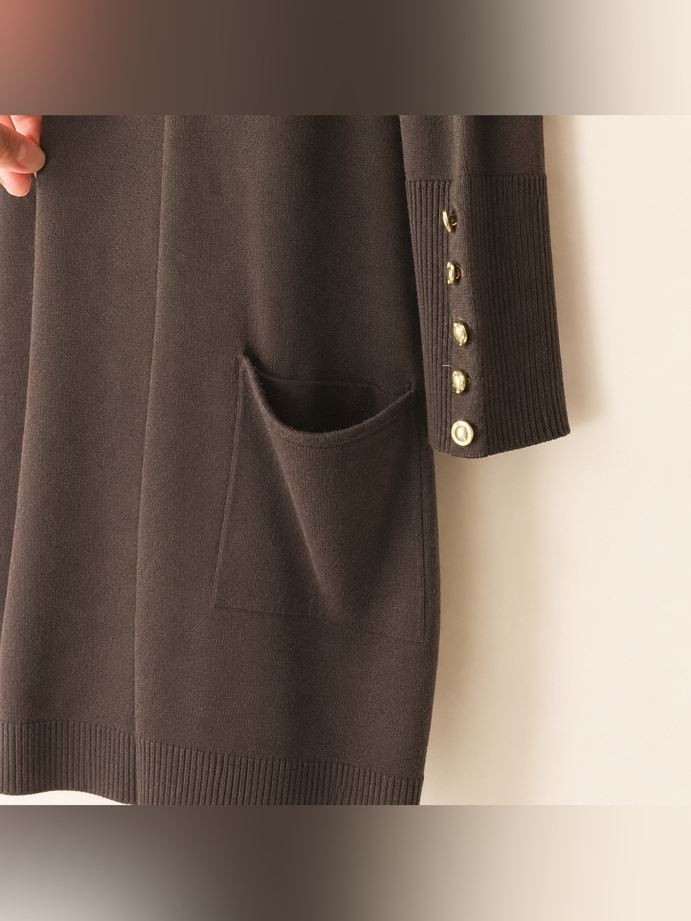 JM‎ Collection Brown Open Front Cardigan Sweater XL Gold Button Sleeve NWT - Picture 3 of 7